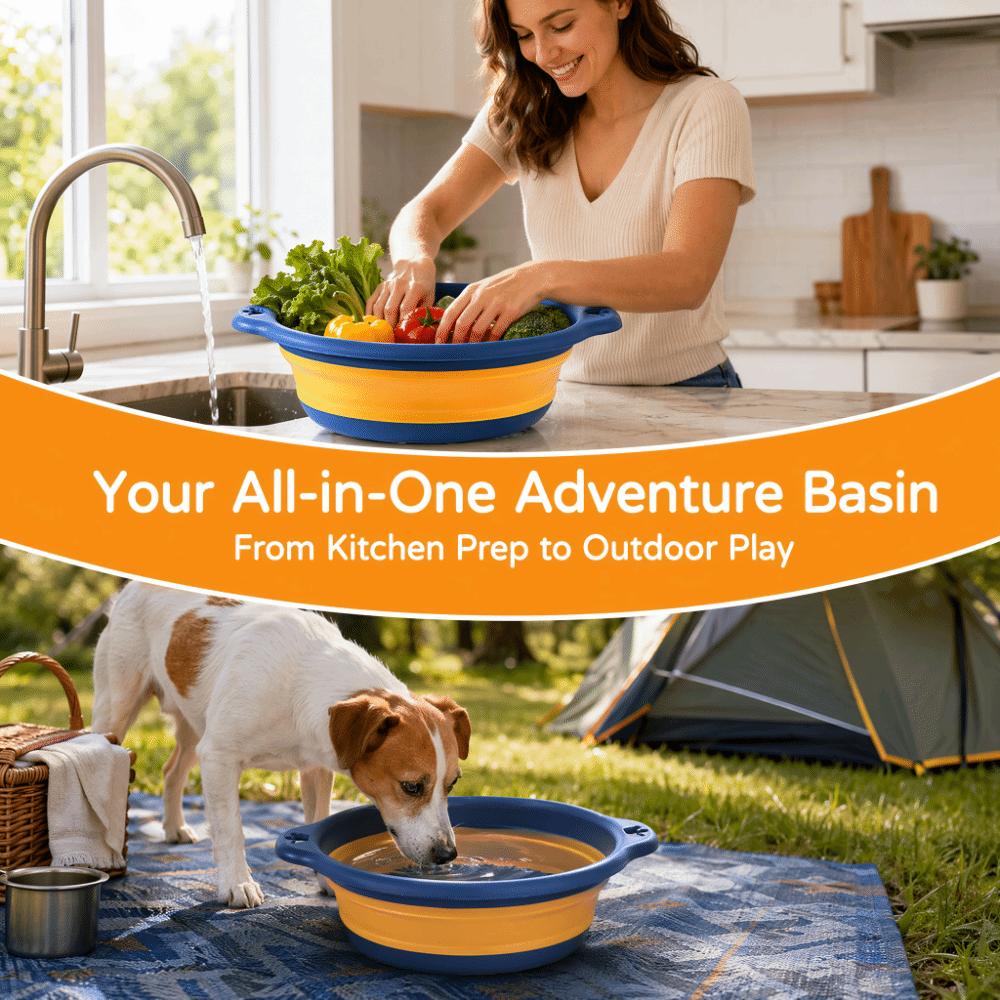 2 Pack Portable Plastic Dishpan 9.06 Inch 12.6 Inch Size Round Wash Basin Foldable Hanging Design Basins Kitchen