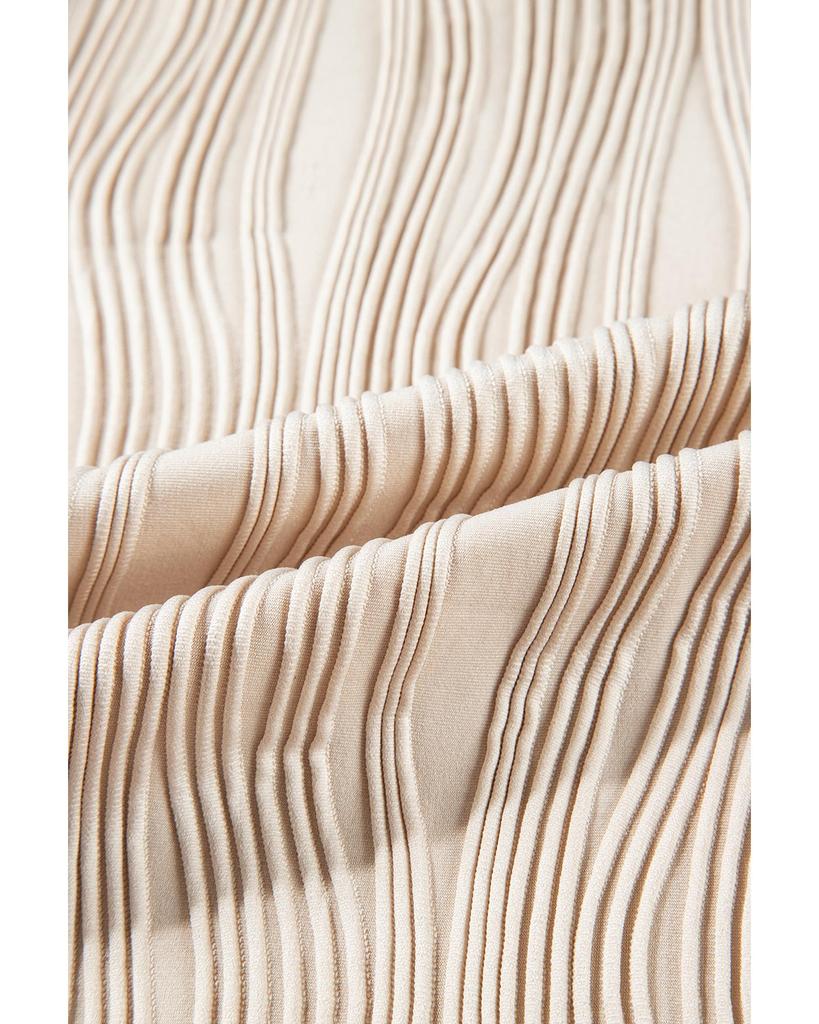 Azura Exchange Apricot Textured Wavy Round Neck Long Sleeve Top