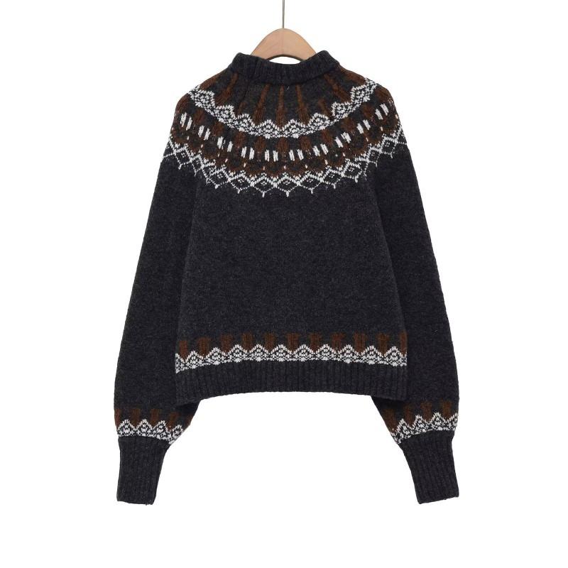Cozy Oversized Knit Sweater Women Winter Loose Round Neck Vintage Patterned Pullover