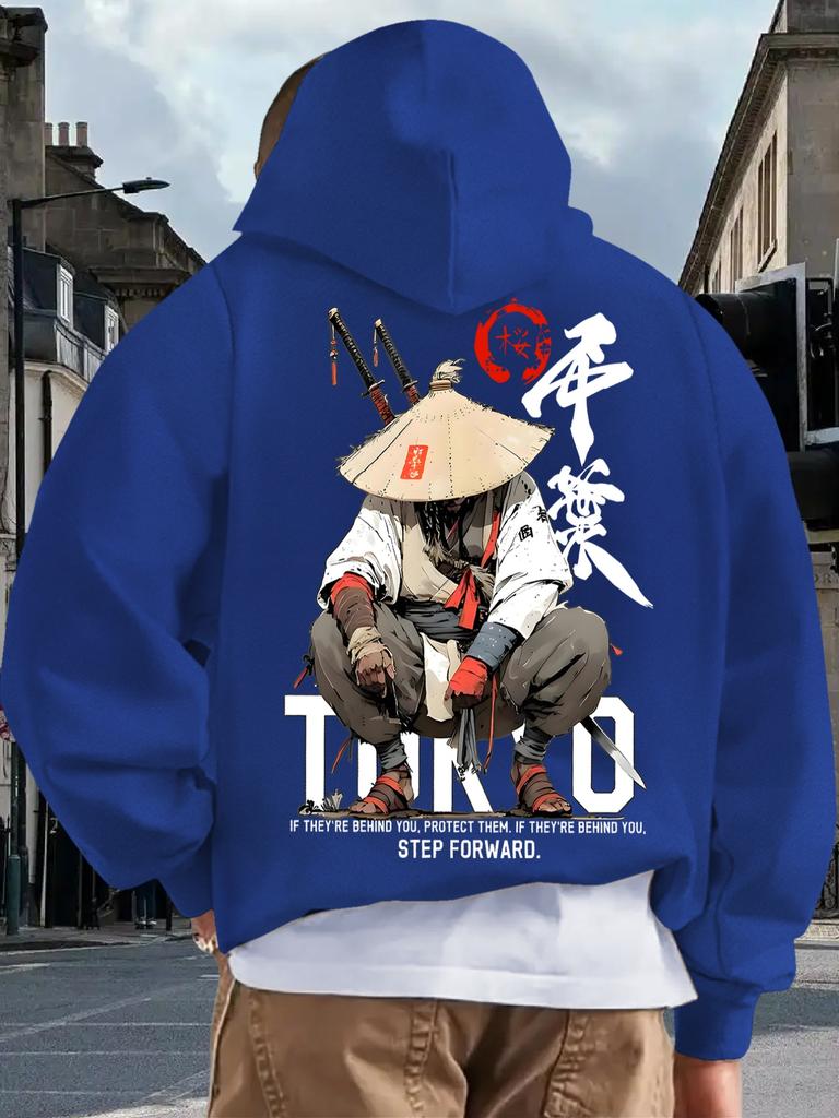 New Adult Men's Hooded Sweatshirt Japanese Design Sense Printed Art Casual Fleece Autumn Winter Warm Loose Street Daily Outdoor