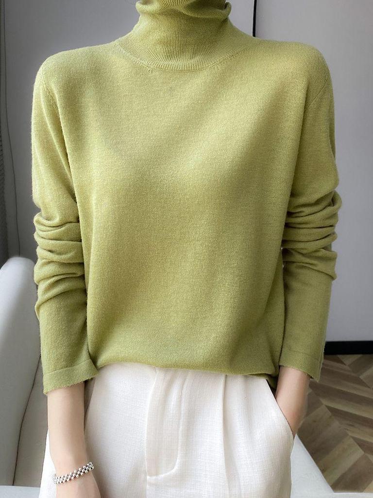 Versatile Pure Wool High Neck Solid Color Women's Slim Top for Spring & Autumn 2023