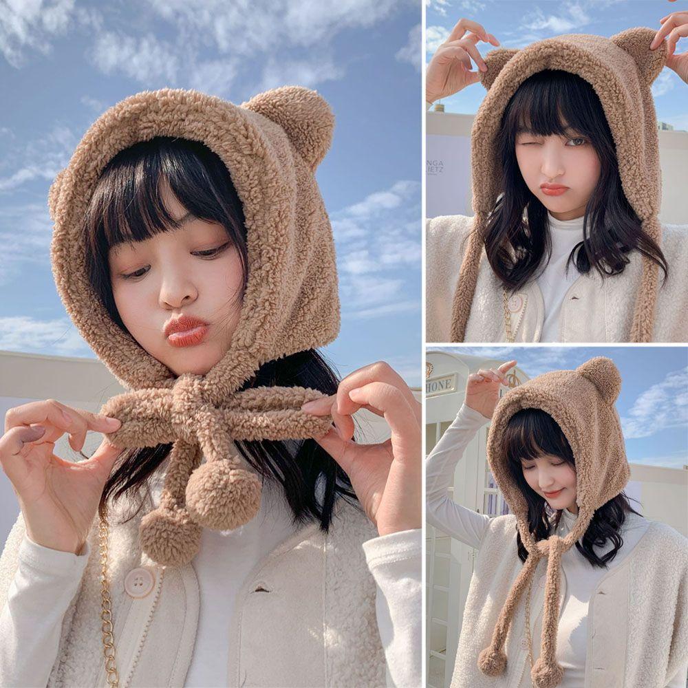 Warm Windproof Plush Bear Ear Hat Beanies Caps Winter Hats Earflap Earmuff