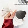 Fashionable Popular Photochromic Blue Light Blocking Glasses Luxury Metal Cat Eye UV-Protective Ladies' Stylish Plain Eyeglasses