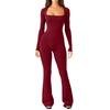 New Versatile Casual And Fashionable Women'S Solid Color Jumpsuit With Square Collar Sexy Hip Lifting And Slim Fit Sports Jumpsuit