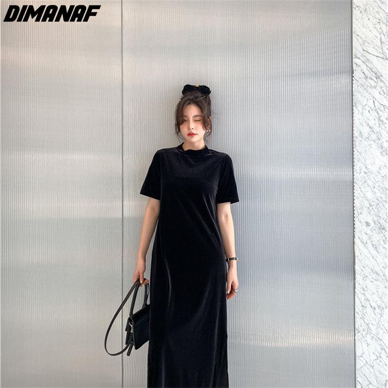 Dimanaf Women 2022 New Autumn Dress Solid Elegant Long Dress Loose Dress Show Thin O-Neck Dresses