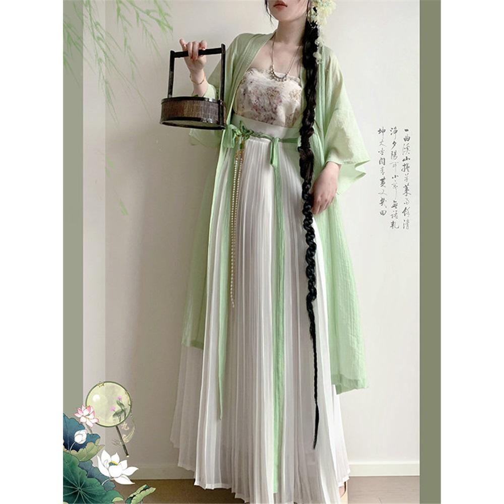 Set Hanfu Stile Dinastia Song per Donne - Manica a Velo Gonna Pieghettata Outfit Cinese Migliorato per il Pendolarismo Quotidiano