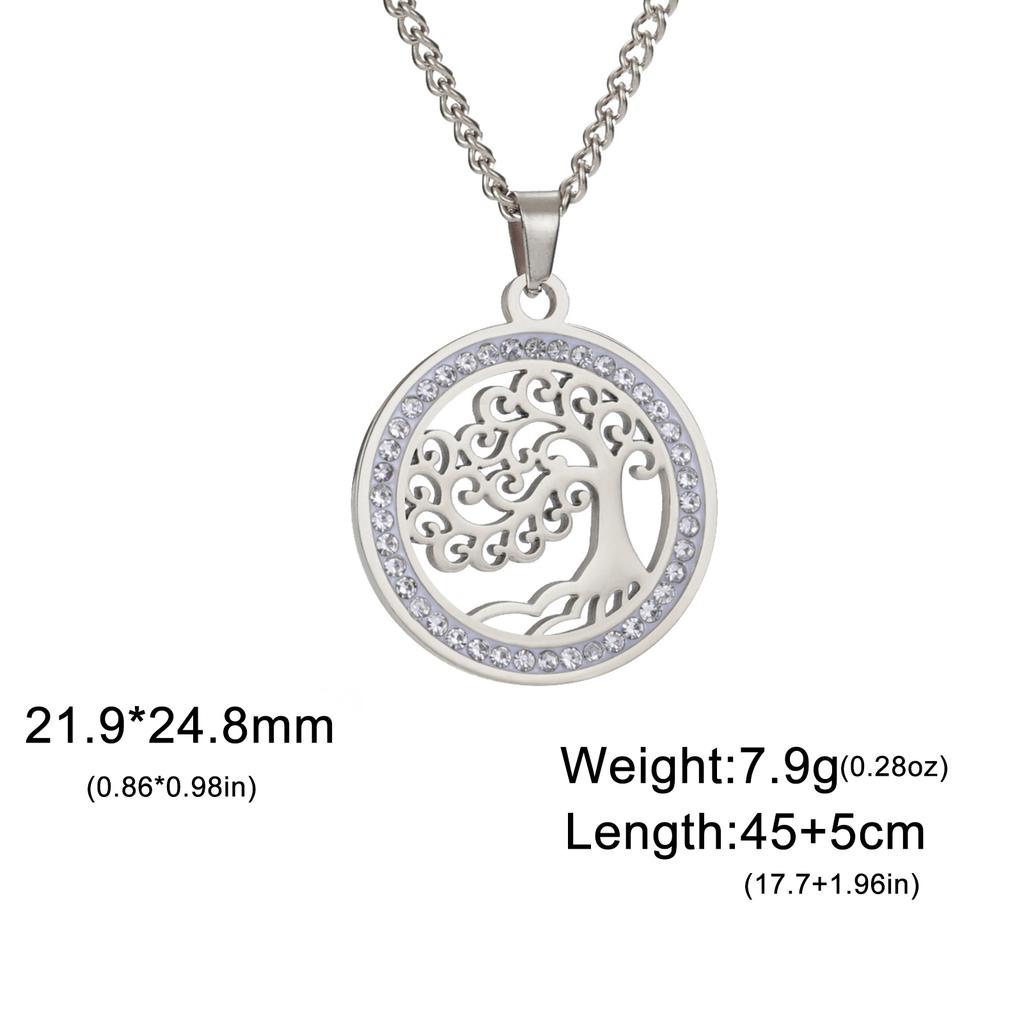 Tree of Life Clear Zircon Round Pendant Necklace Women Stainless Steel Gold Color Neck Chains Luxury Jewelry Wedding Gift