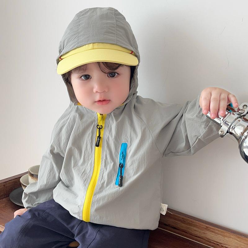 Children'S Color Matching Hooded Charge Jacket Autumn Baby Contrasting Zipper Thin Windproof Children'S Outdoor Top