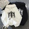 Felpa Oversize da Donna con Stampa Scheletro Grunge Gotico Streetwear Manica Lunga Tasche Top Pullover Casual Nero