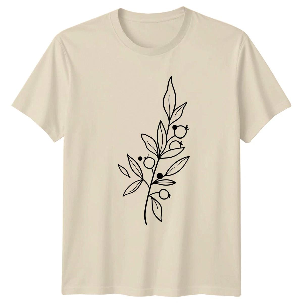 Minimalist Botanical Berry Branch Leaves T-Shirt Foliage Nature Birthday Gift M