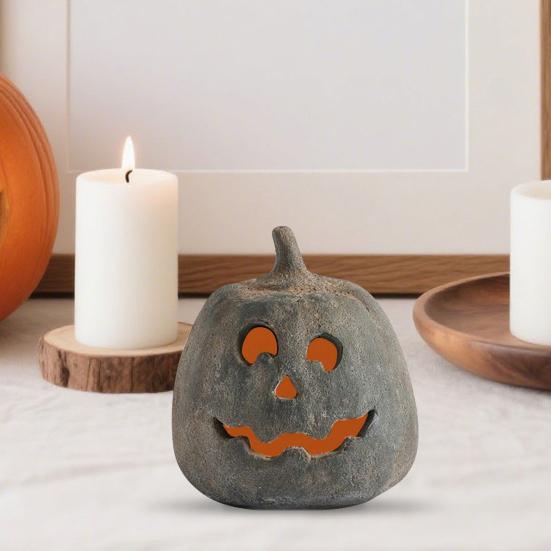 Hollow Pumpkin Ornament Halloween Jack O' Lantern Fall Decor Farmhouse Table Centerpiece for Home Festival Porch Mantel Room Decoration