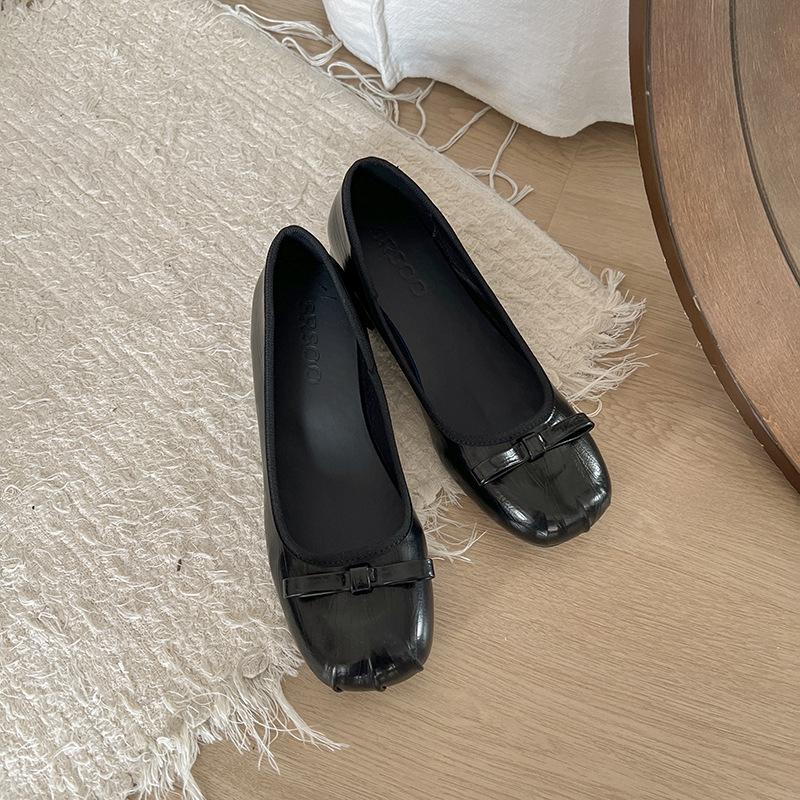 French Retro Light Mouth High Heel Single Shoes Women's 2025 New Summer Bow Flat Grandma Shoes Soft Leather Beanie Shoes