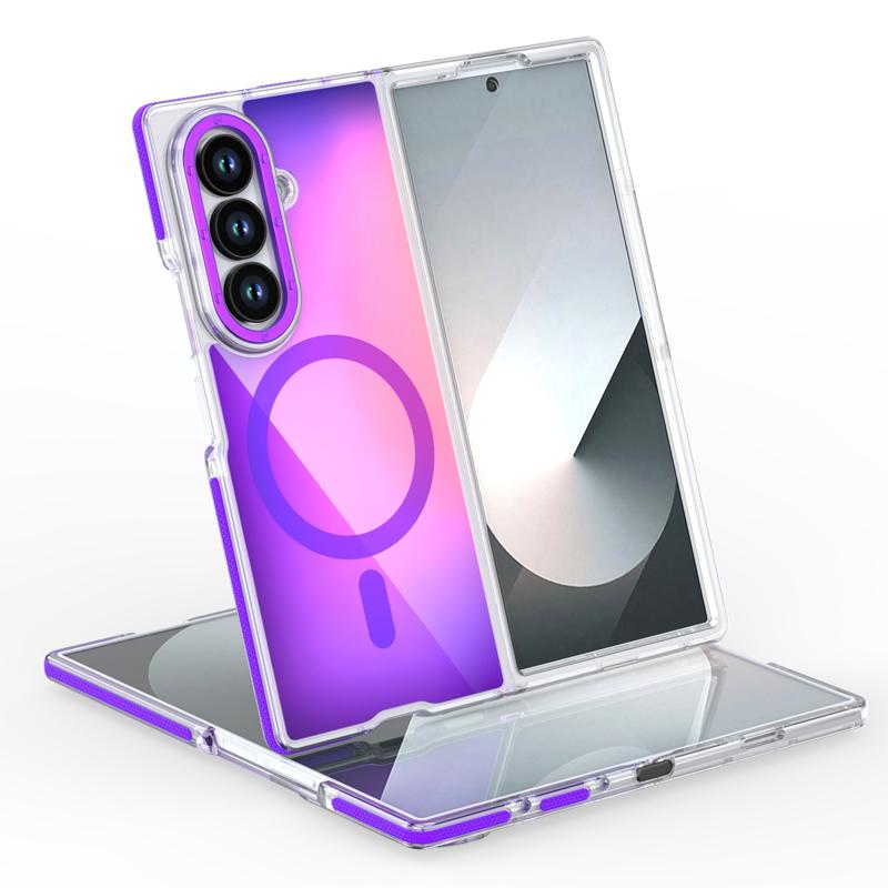 Fashion Radium Colorful Magsafe Phone Case for Samsung Galaxy Z Fold 7 ELVEV Magnetic Wireless Charging Hard PC Soft TPU Aluminum Button Back Cover