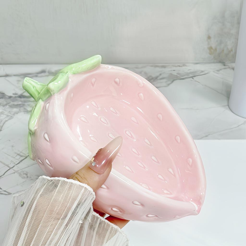 Cartoon Kreative Erdbeer Seifenschale Haushalt Toilette Waschbecken Keramik Nicht Perforiert Seifenablage Abfluss Rosa