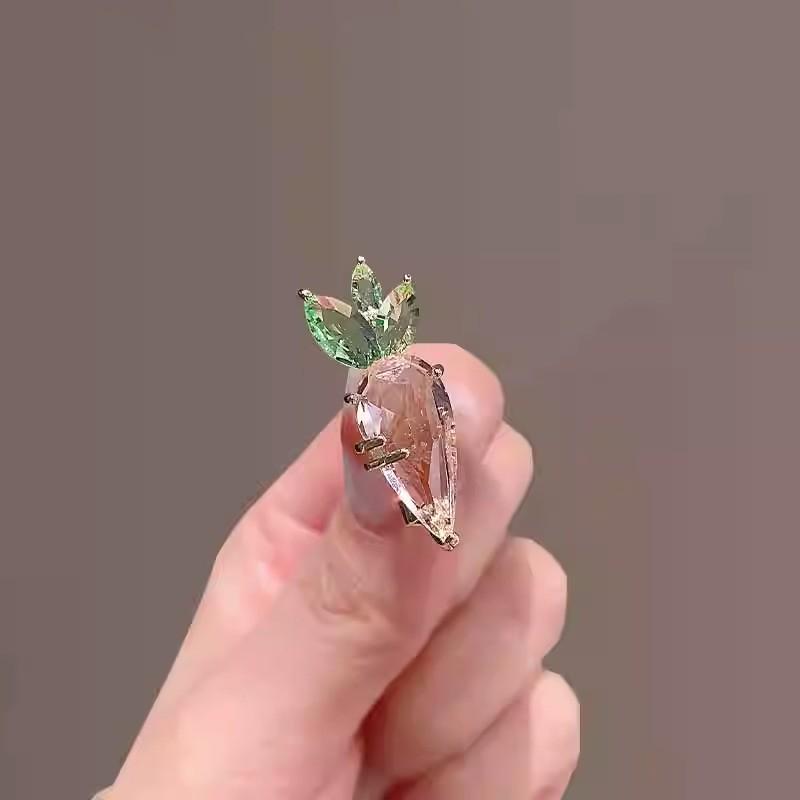 Elegant Pink Crystal Carrot Brooch for Women - Unique, Simple Design with Anti-Exposure Shirt Collar Buckle.
