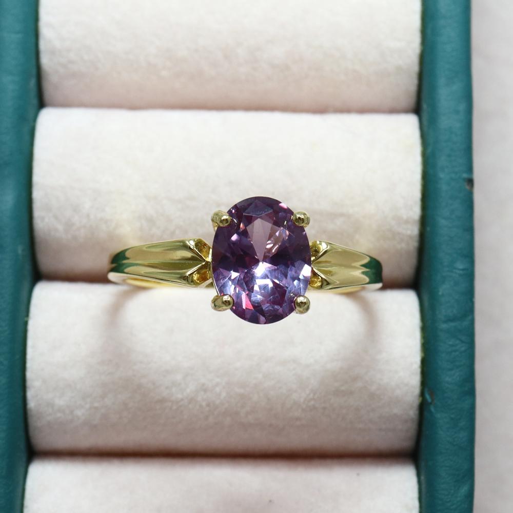 Pierścionek ze srebra próby 925 platerowany żółtym złotem, delikatna biżuteria z Created owalnym 7*9mm zmieniającym kolor Alexander nano dla kobiet, do noszenia na co dzień