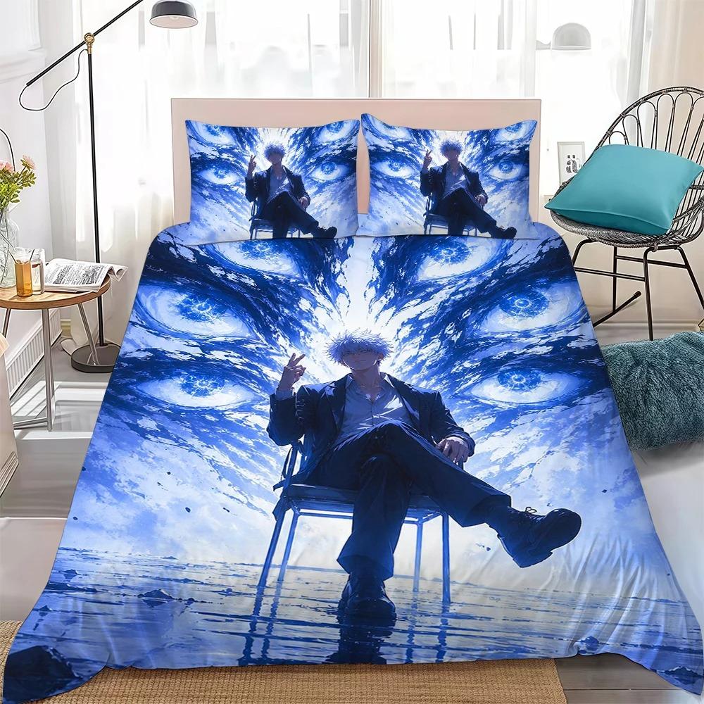 Anime J-Jujutsu K-Kaisen Dekbedovertrek en Kussensloop, Home Beddengoed Set, Tiener en Volwassen Slaapkamer Decoratie, Cadeaus voor Jongens Meisjes 135x200cm