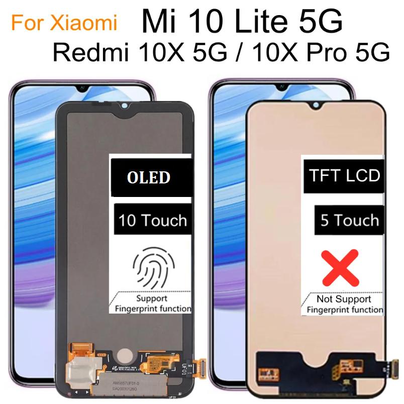 TFT For Redmi 10X 5G 10X Pro 5G MI 10 Lite 5G LCD Display with Touch Screen Glass Panel Assembly