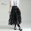 Women Summer Maxi Skirt Retro A-Line Large Hem Skirt Solid Color 3D Dot Decor High Waist Long Skirt