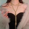European & American Geometric Glass Beaded Tassel Necklace – Stylish High-End Sweater Chain