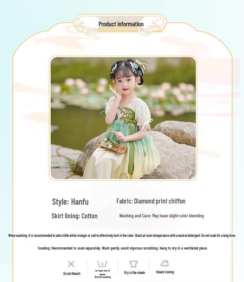 Girls' Summer Hanfu Ruqun Dress: New Chinese Style Princess Performance Costume