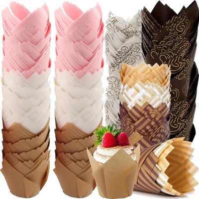 50 stücke Tulip Muffin Cupcake Papier Tassen Öldicht Cupcakes Liner Backen Muffin Box Tasse Kuchen Dekorieren Werkzeuge Muffin Wrap Fällen
