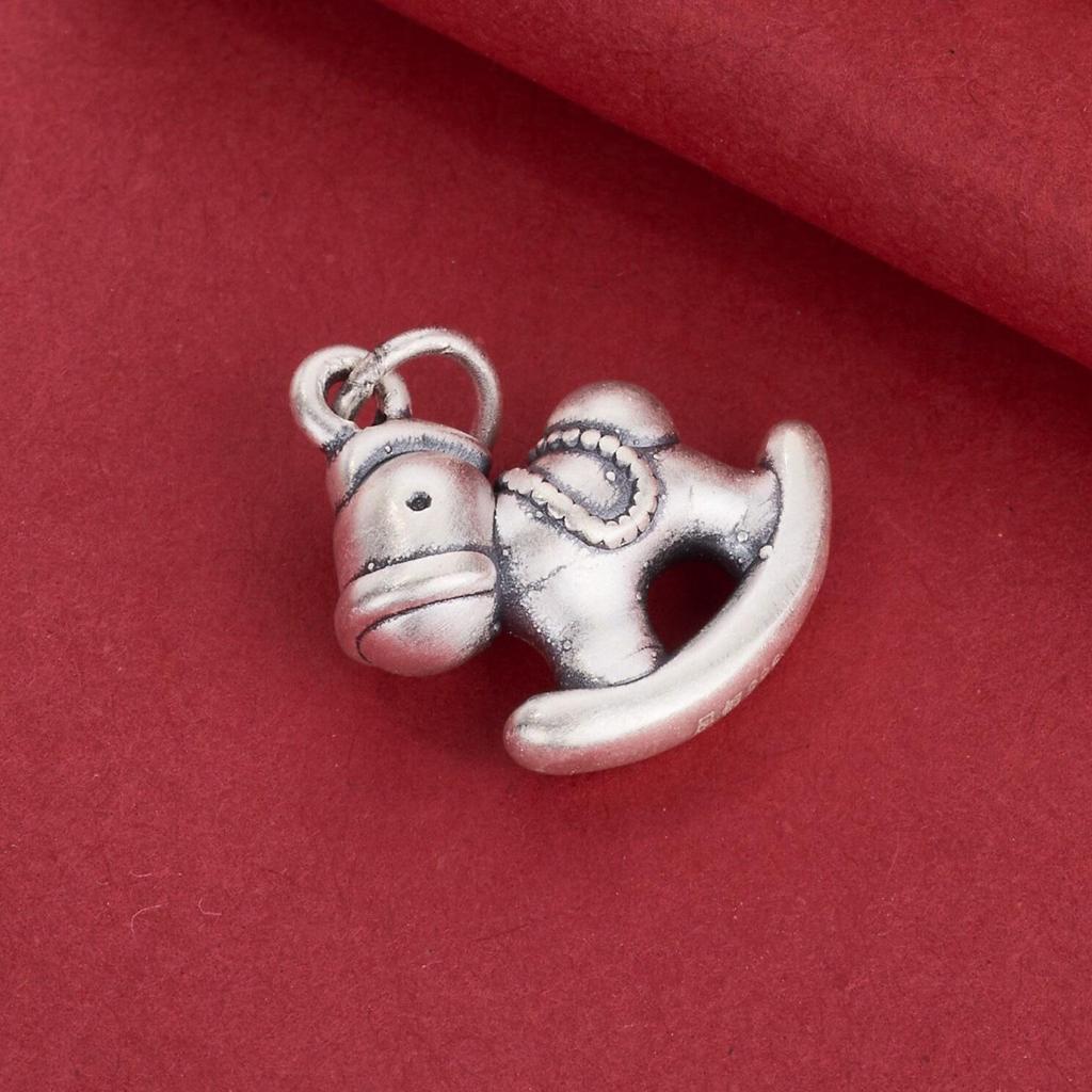 Sterling Silver S999 Rocking Horse Pendant Necklace and Bracelet Charm - Handmade DIY Silver Accessories