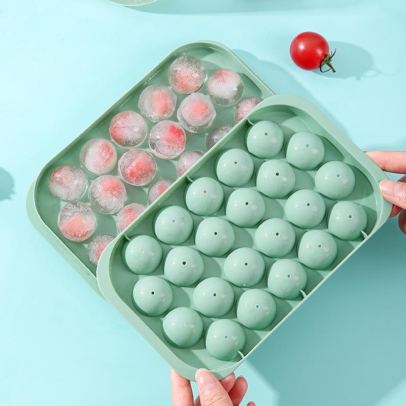 DIY 22-Grid Round Ice Cube Tray with Lid – Easy Release Sphere Mold for Beverages