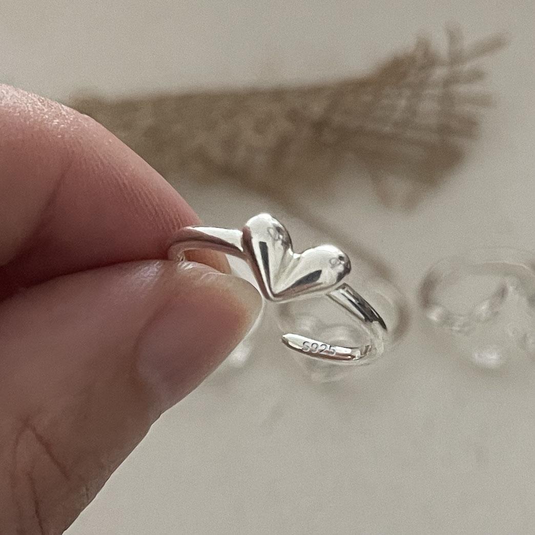 

925 Sterling Silver Rings for Women Men Couple Minimalist Handmade Shinning Heart Ring Party Jewelry Gift Prevent Allergy resizable