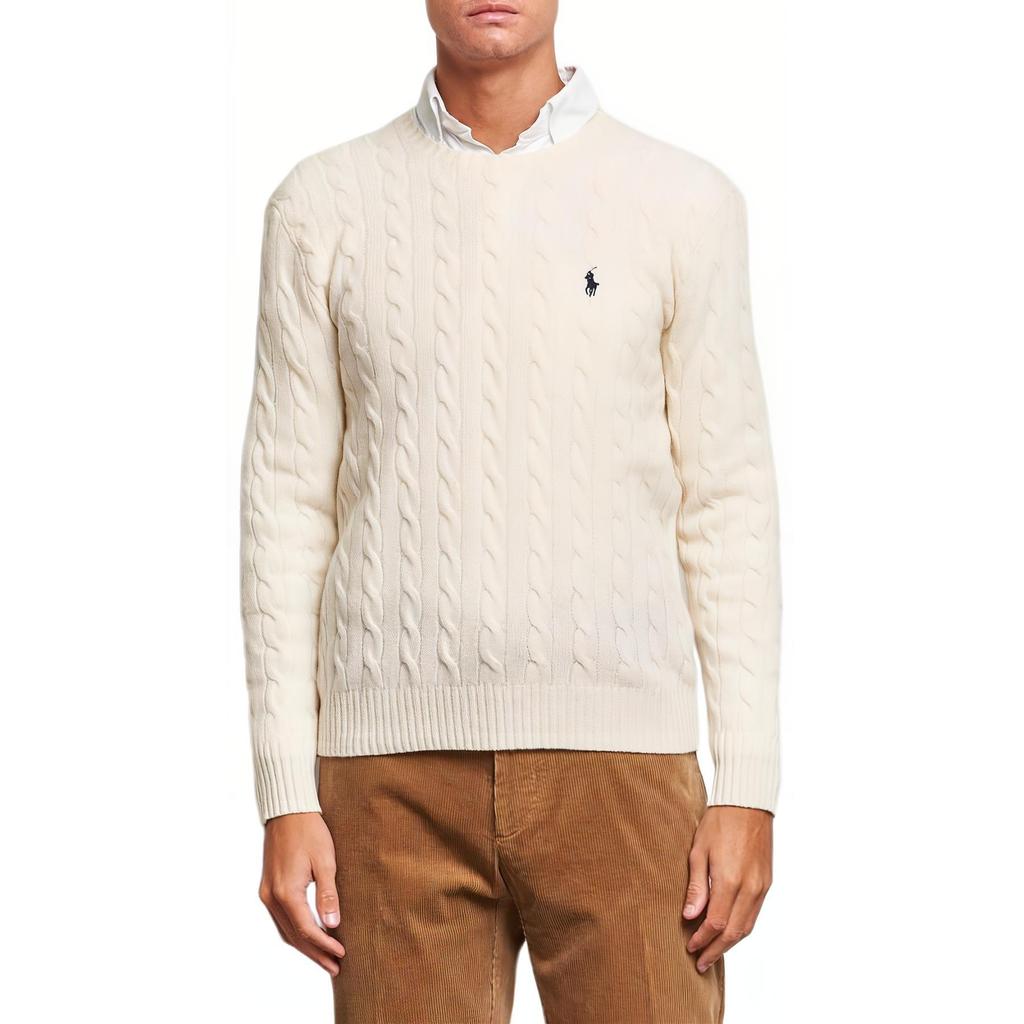 Polo Ralph Lauren Small Pony Logo Embroidered Cable Knit Wool Sweater Men sweater Off-White 710688408009