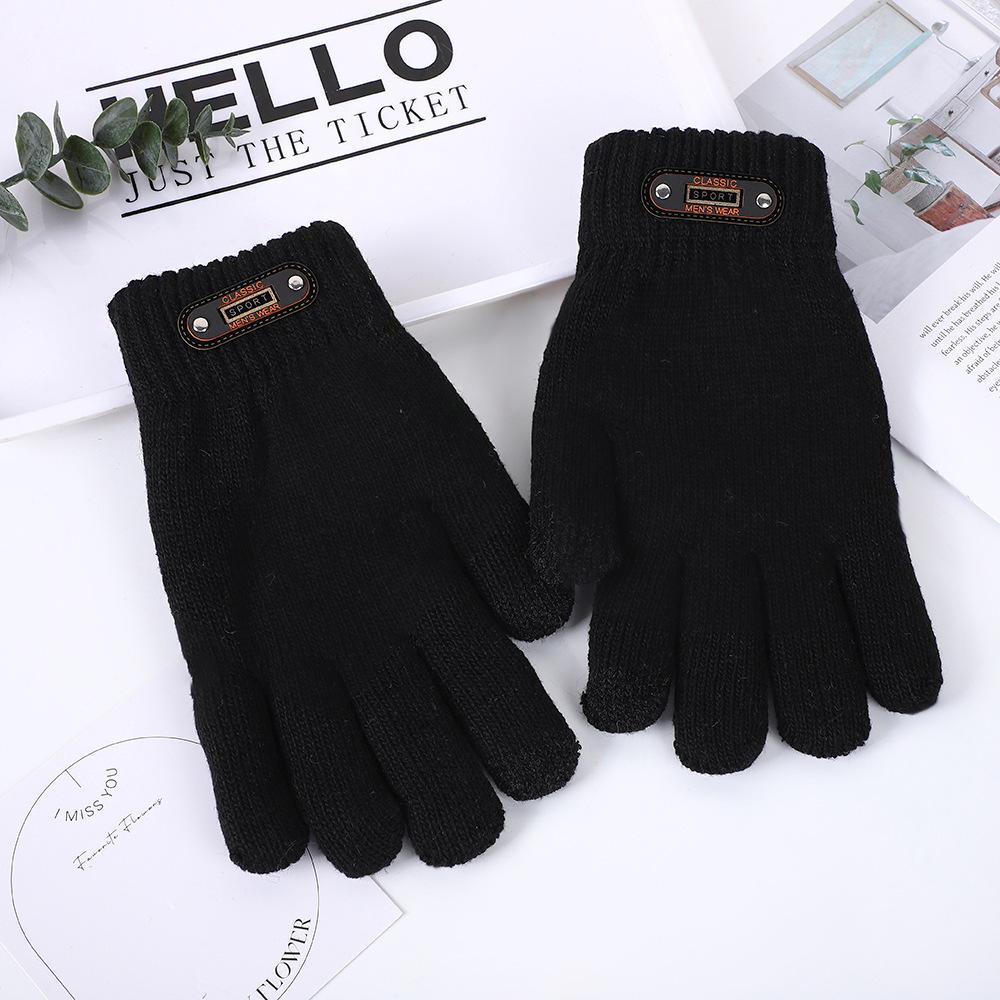 Autumn and winter velvet thickened men's outdoor leisure fishing cycling cold and windproof knitted wool warm gloves