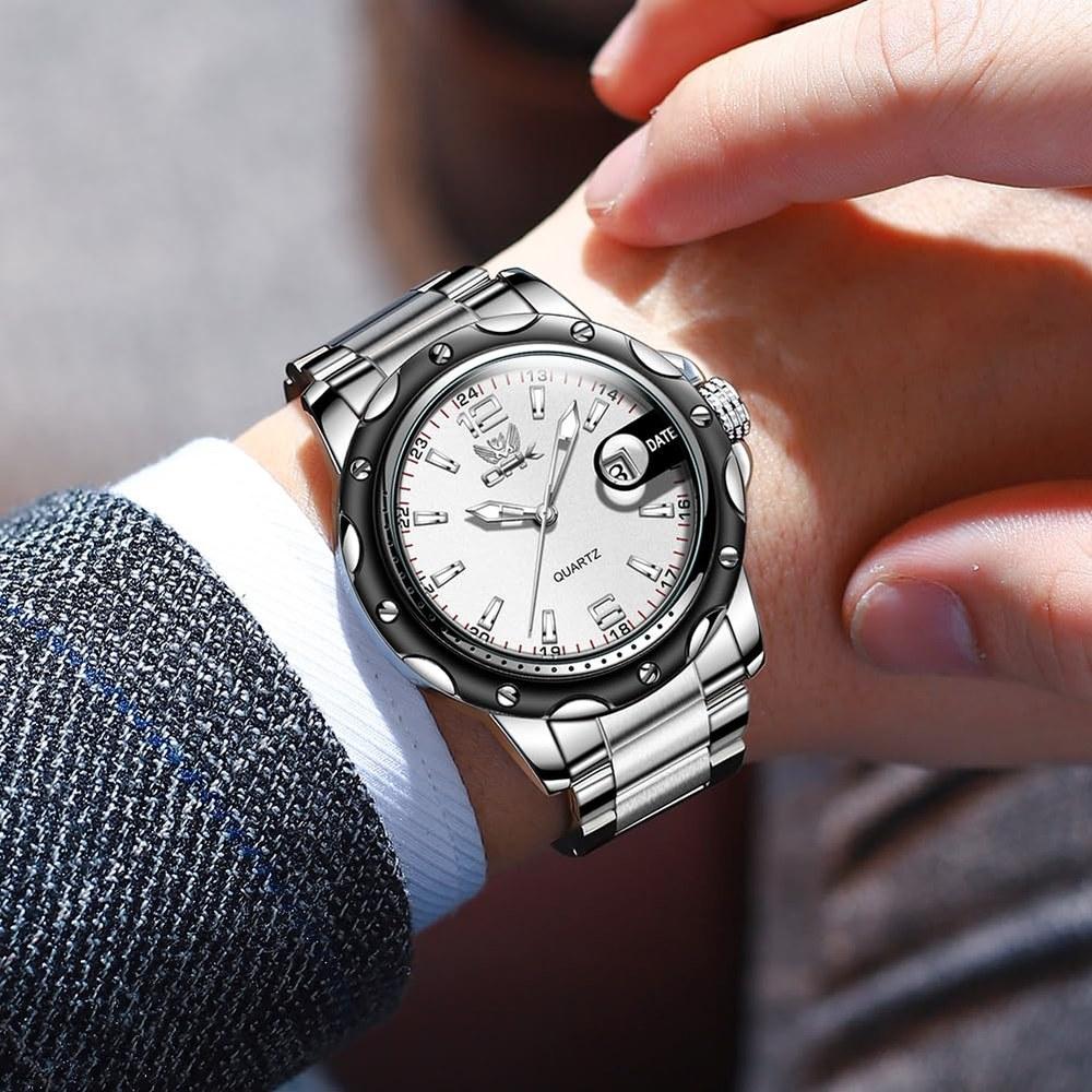 OPK Men's Quartz Wristwatch Date Waterproof Luminous Stylish Classic Stainless Steel Business School Company White