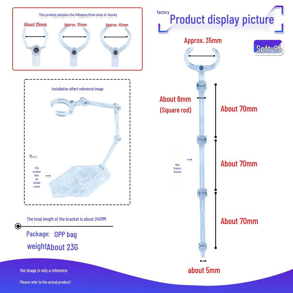 Adjustable Transparent Figure Stand Clip with Waist Support, Bendable Auxiliary Stand, Multiple Sizes
