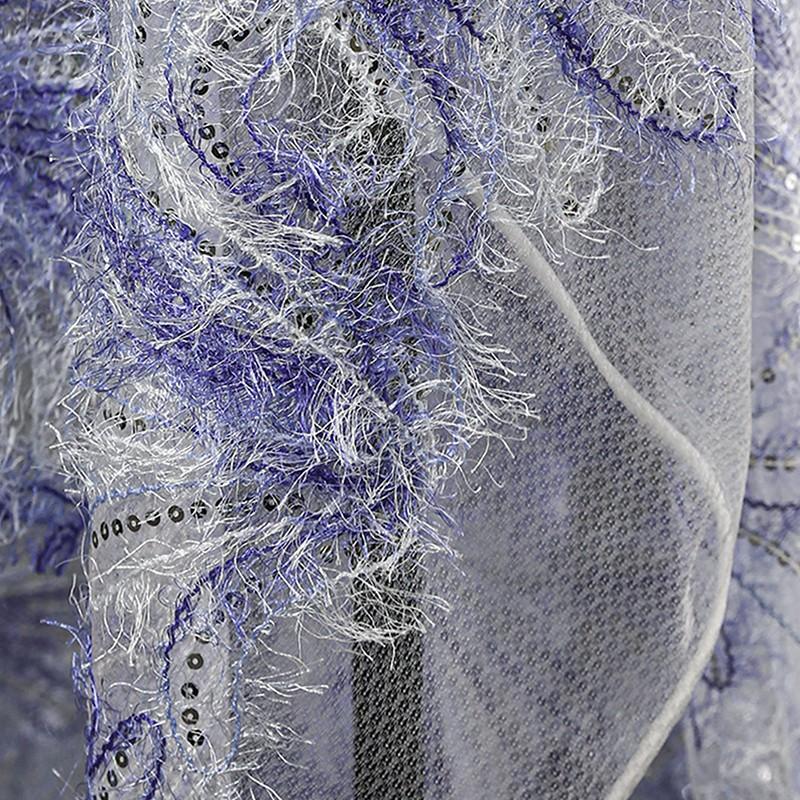 Beads Feather Fringe Sequins Mesh Fabric Texture Mesh Lace Dress Designer Fabric Gauze Material DIY Wedding Dress Craft Clothing