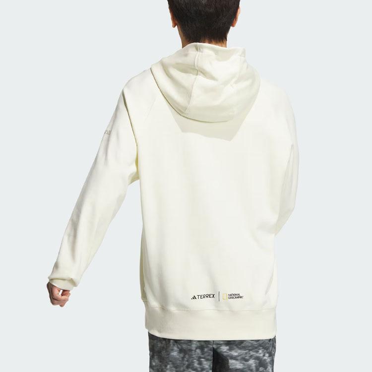 adidas Felpa con cappuccio DWR co-branded X National Geographic con stampa a motivo di lettere, vestibilità ampia, sportiva, da esterno, felpa con cappuccio da uomo IS9523