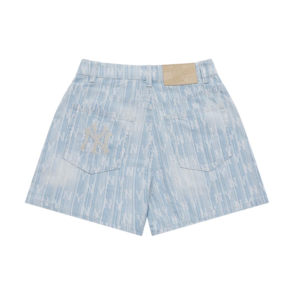 New MLB MONOGRAM Collection New York Yankees SS25 Denim Shorts Women's Light Blue 3FDPM0253-50BLL