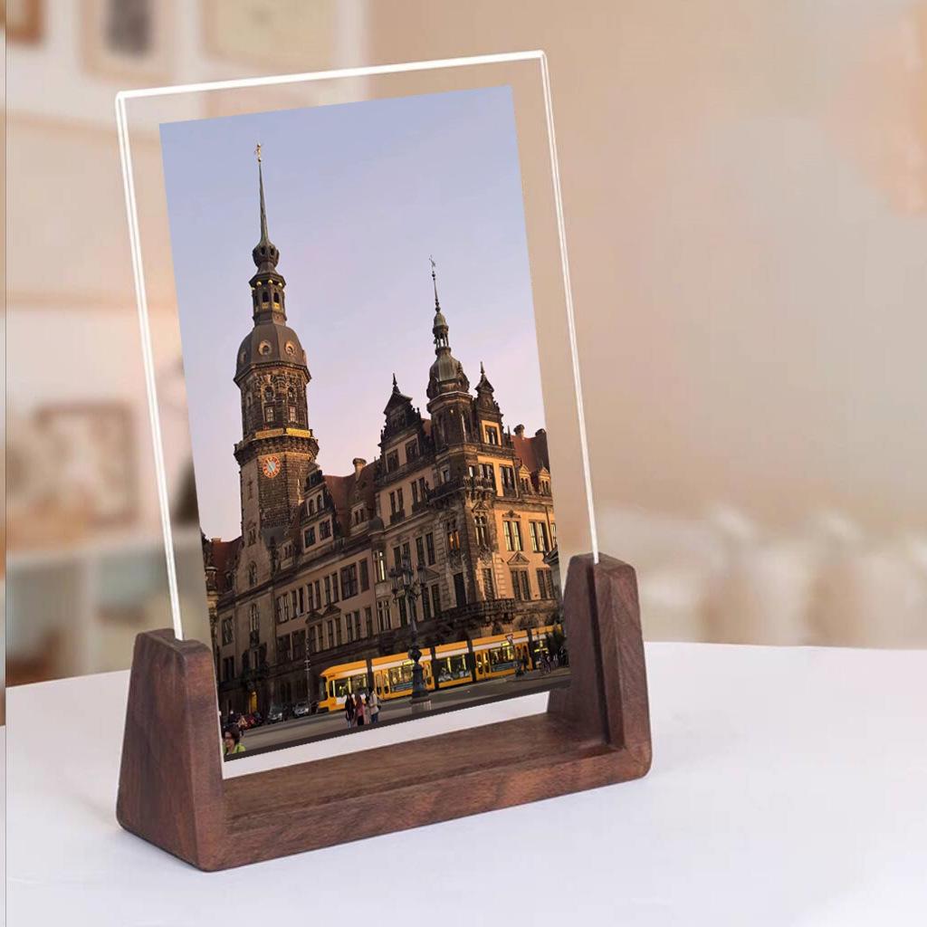 1Pc Walnut/Beech Creative Photo Frame Acrylic U Shape Transparent Frame Desktop Wood Wedding Pictures Frame Office Decor