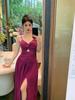 Summer new suspender skirt pure desire wind careful machine hollow chic photo vacation Muse dress purple skirt