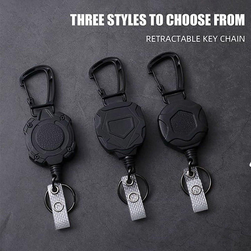Heavy Duty Retractable Keychain Badge Clip ID Reel Chain Holder Outdoor Steel Wire Spring Rope Card Clip Carabiner Outdoor Key Card Cover Case Bags
