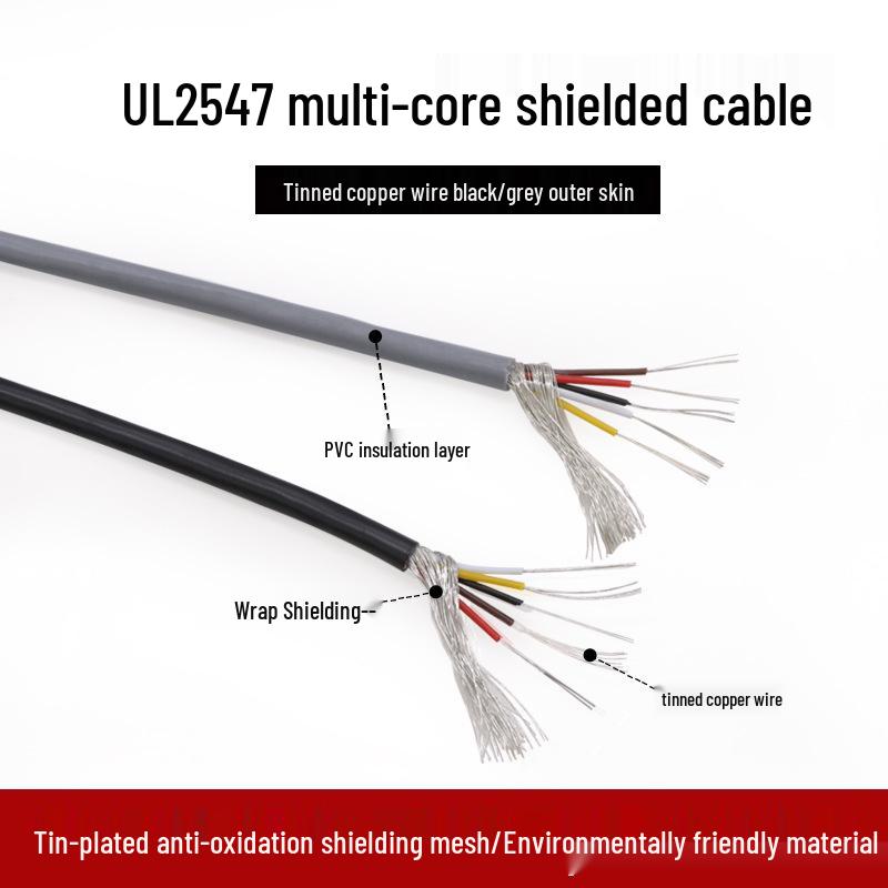 

UL2547 Shielded Multi-core Control Cable, 22-28 AWG, 5-8 Core, Pure Copper Audio/Signal Wire 28AWG 5-core Gray