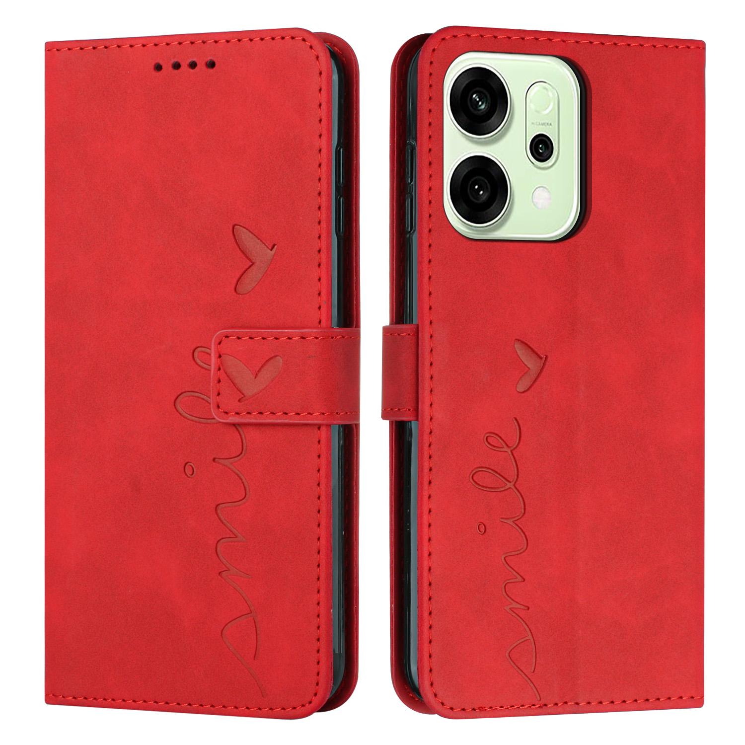 

For Oppo Reno14 5G (Global)/Oppo Reno14 F 5G/Oppo Reno14 5G (China) Stand Case PU Leather Phone Cover Imprinted Heart Pattern Red