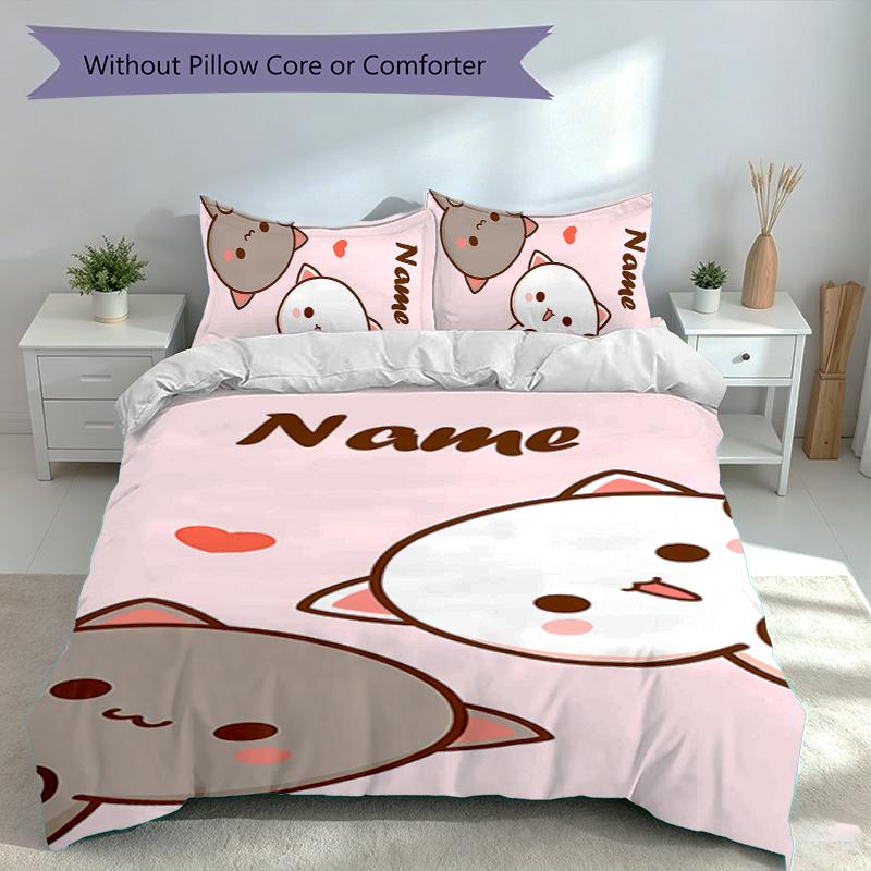 3pcs Custom Name Bubu Dudu Set,Includes 1 Duvet Cover and 2 Pillowcases,All-season Bedroom Decor