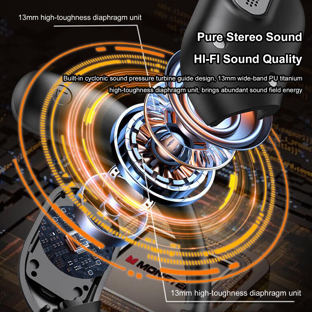 MONSTER AC317 Cuffie ad orecchio aperto Auricolari sportivi BT 5.4 con ganci per le orecchie Cancellazione del rumore Stereo