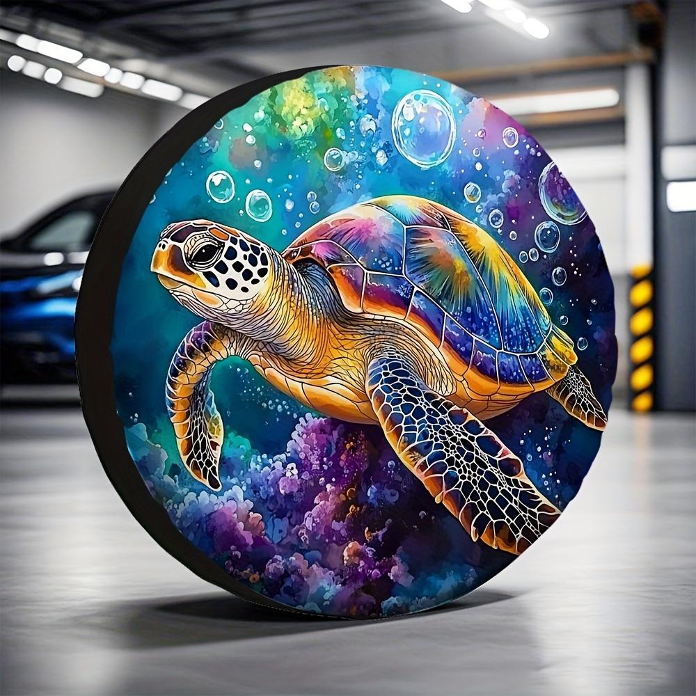 1pc Vibrant Turtle Tire Cover - 100% Polyester, Universal Fit For Camping And Scenic Area Parking Drives, Colorful Sea Turtle De