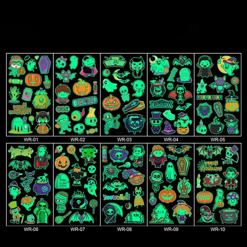 Halloween Stickers Tattoo Children Cartoon Night Glow Kid Party Prop Makeup