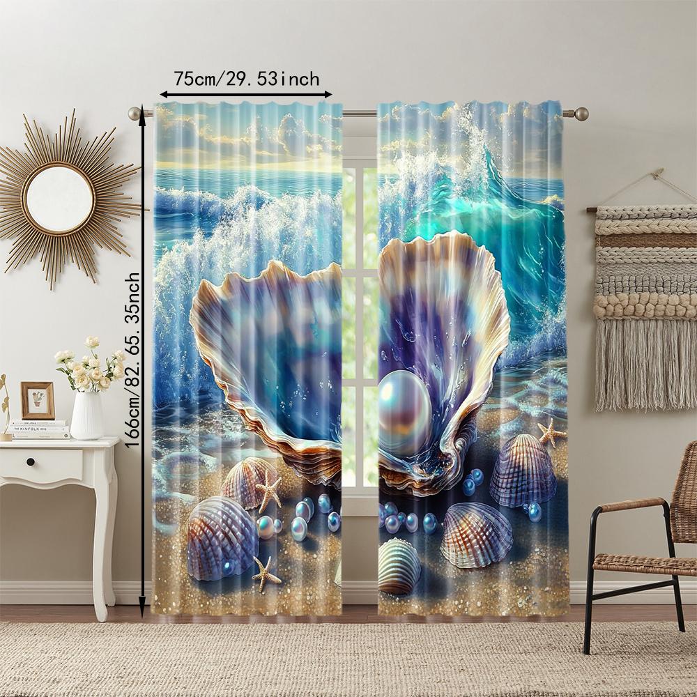 2 pcs   versatile polyester transparent curtains for home decoration Beach Shells for use in bedrooms and living rooms