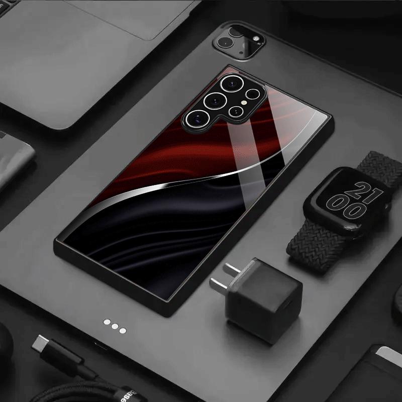 Schwarz Rot Seide Langlebige Handyhülle Glas Handyhülle für Samsung Galaxy S26 S25 S24 S23 S22 S21 FE Ultra Plus Herrenstil Business