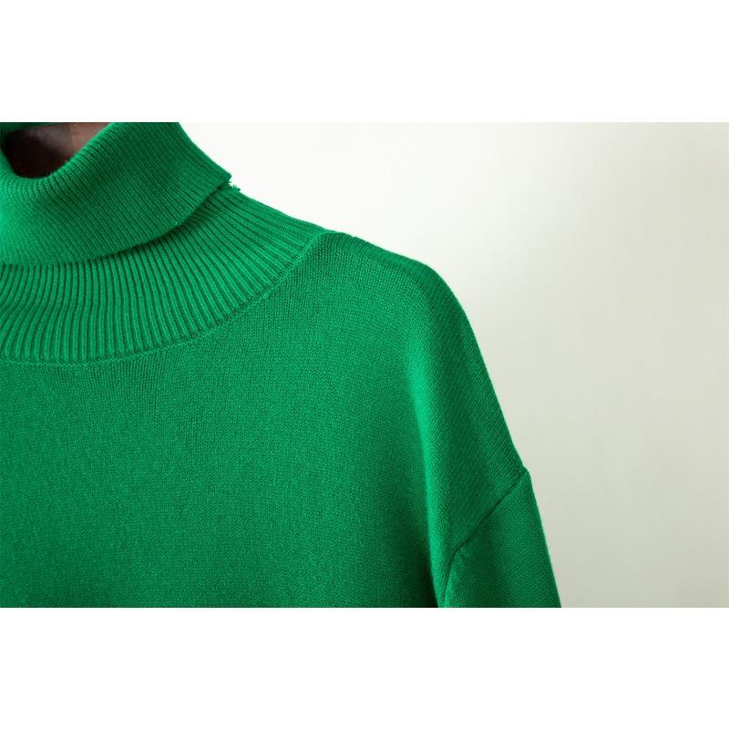 Women's Autumn and Winter Solid Colour High Neck Knitted Sweater Wide Leg Pants Two Piece Set