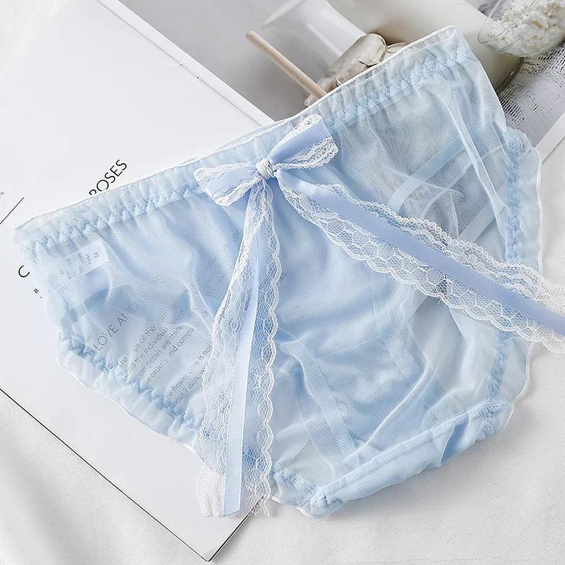 Mesh Transparent Sexy Lace Bow Thin Breathable Women's Underwear High Elasticity Japanese Style Lovely Sweety Panties