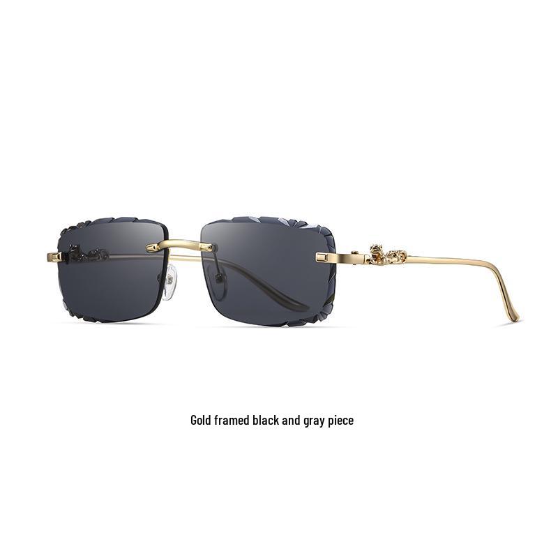 Leopard Head Rimless Sunglasses: Women's & Men's Small Square Frame